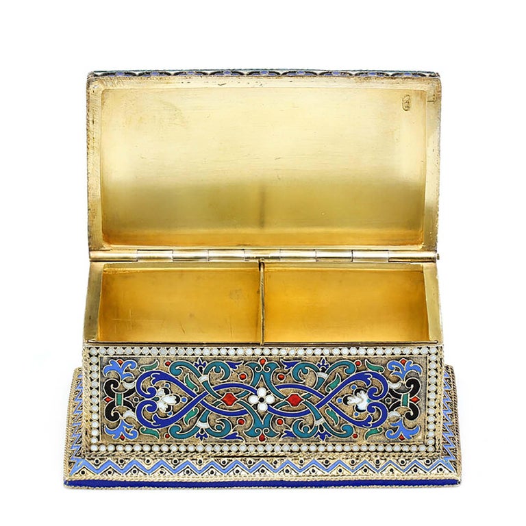 Antique Russian Silver Enamel Stamp Box For Sale at 1stDibs
