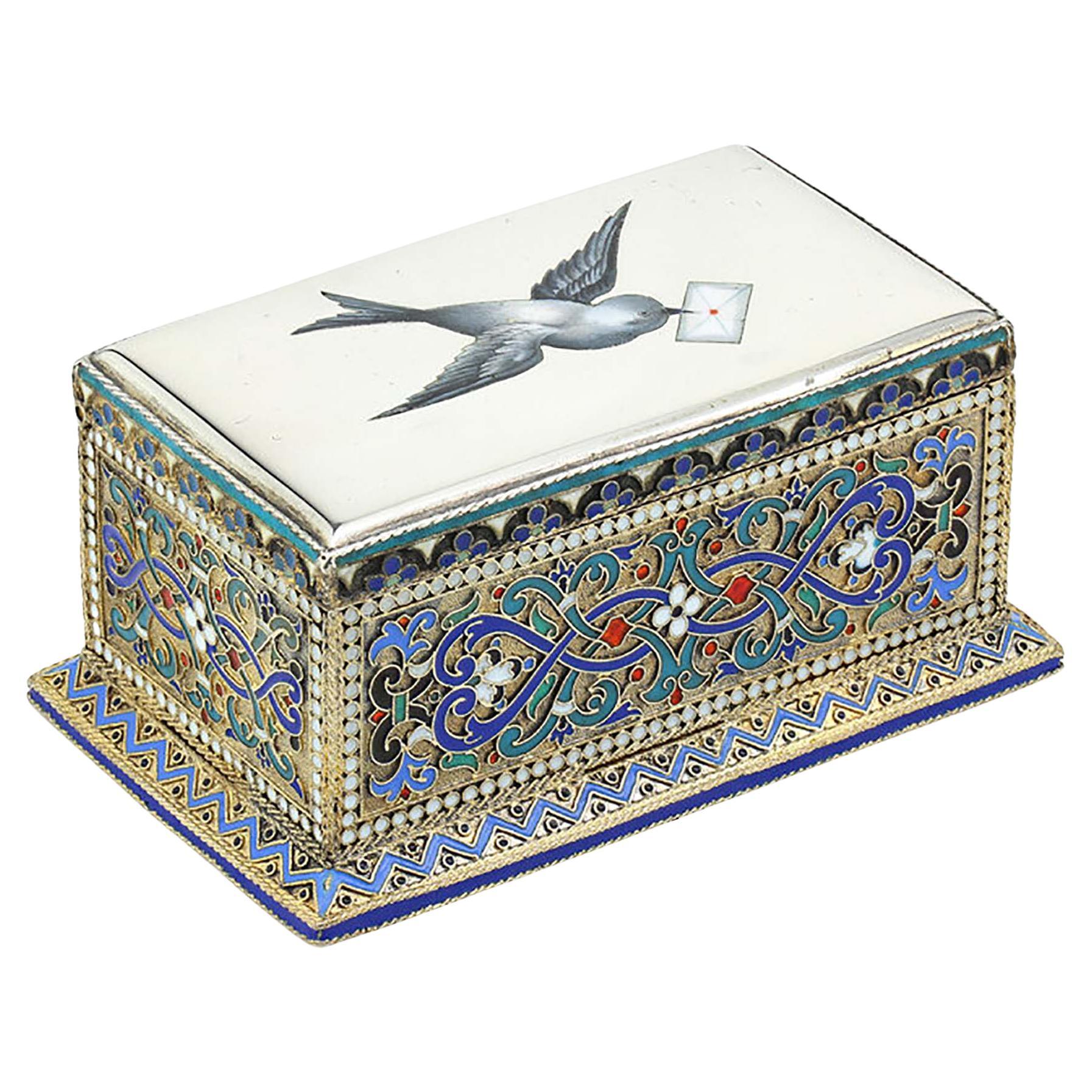Antique Russian Silver Enamel Stamp Box