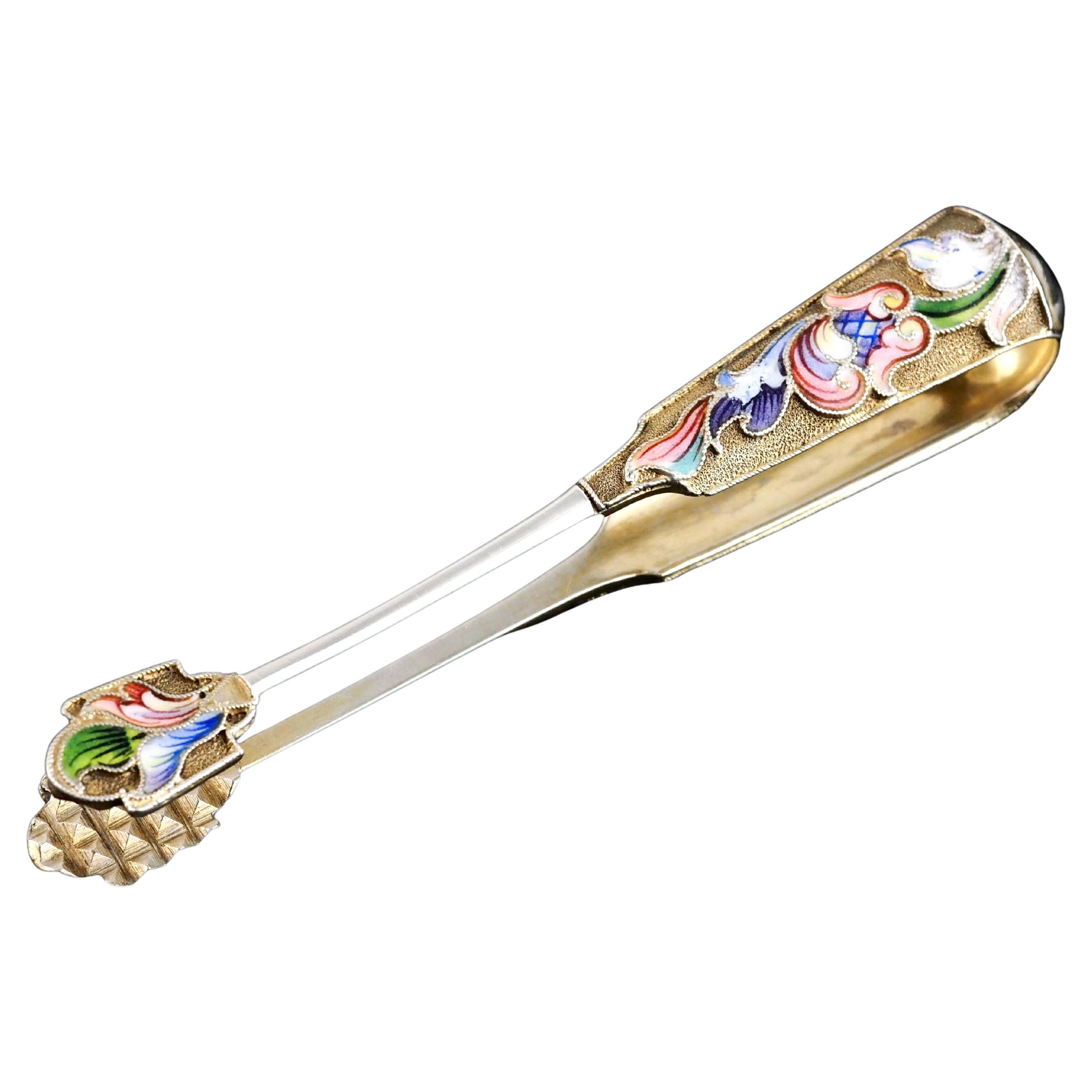 Antique Russian Silver Enamel Sugar Tongs Cloisonne - Maria Semenova c.1900