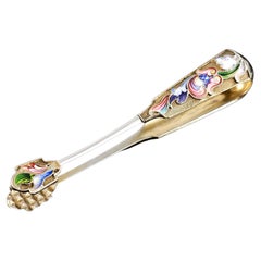 Antique Russian Silver Enamel Sugar Tongs Cloisonne - Maria Semenova c.1900
