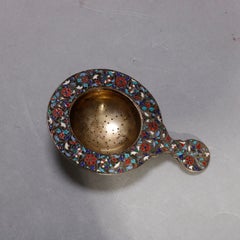 Antique Russian Silver Enamel Tea Strainer, circa 1900