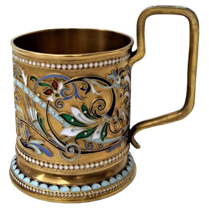 Antique Russian Silver-Gilt and Cloisonné Enamel Tea Glass Holder