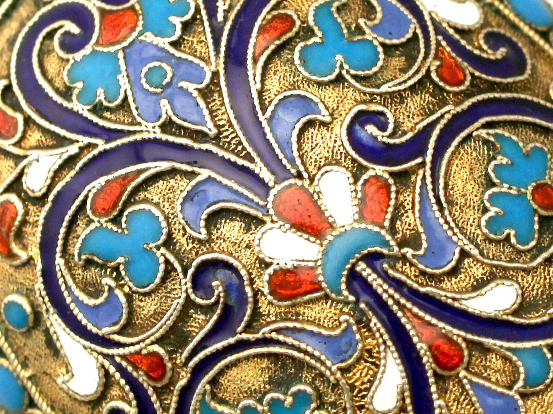 Antique Russian Silver Gilt and Polychrome Cloisonné Enamel Caddy Spoon 2