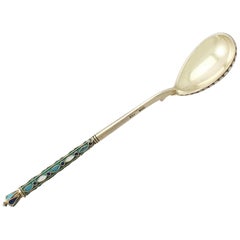 Antique Russian Silver Gilt and Polychrome Cloisonné Enamel Spoon Circa 1915