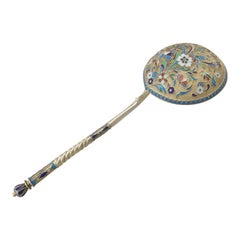 Antique Russian Silver Gilt and Polychrome Cloisonné Enamel Spoon