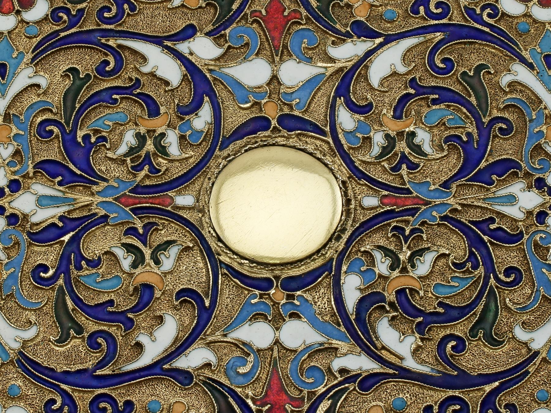 Late 19th Century Antique Russian Silver Gilt and Polychrome Cloisonné Enamel Tray, circa 1890