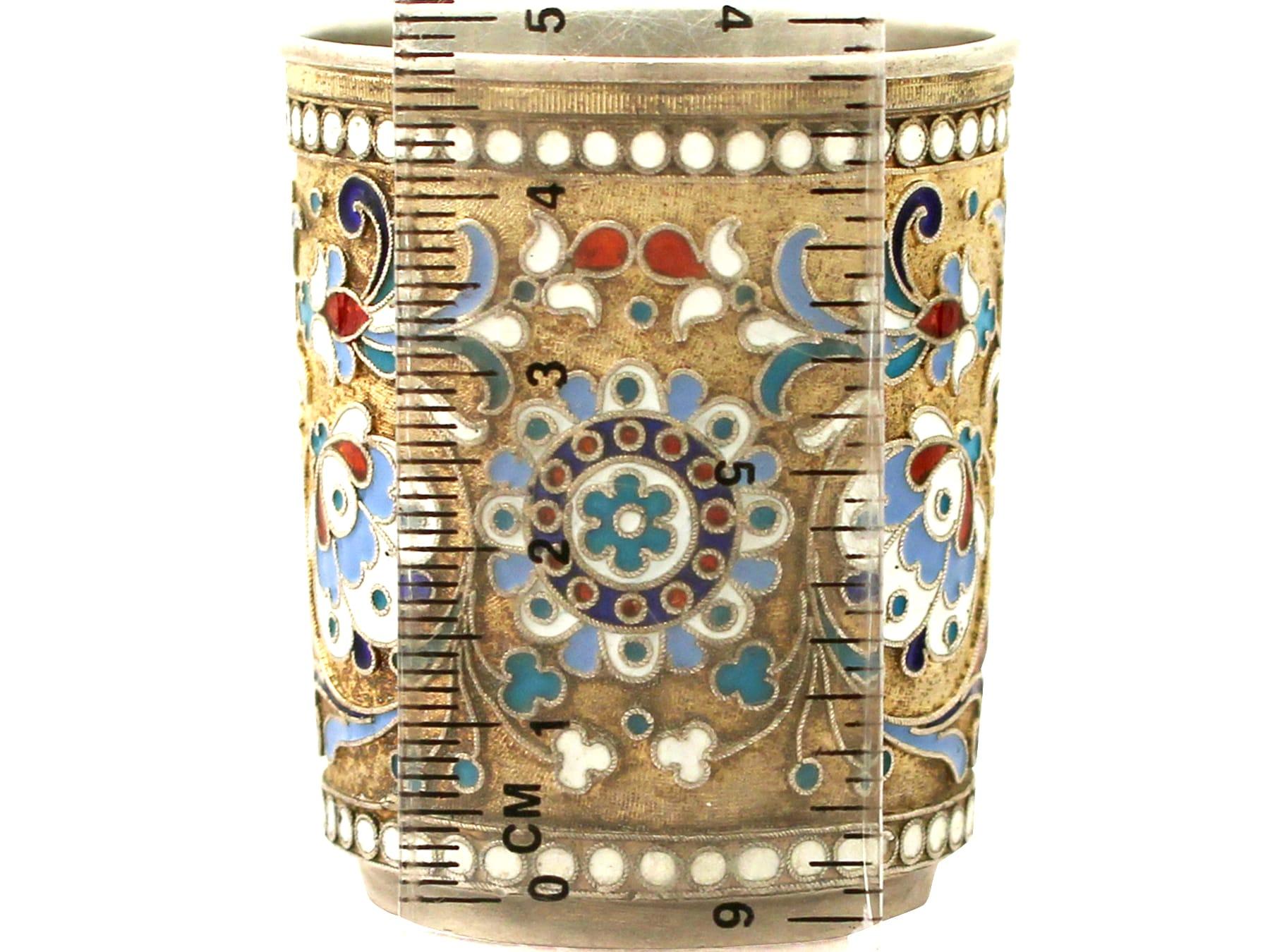 Antique Russian Silver Gilt and Polychrome Cloisonné Enamel Vodka Cup or Beaker 4