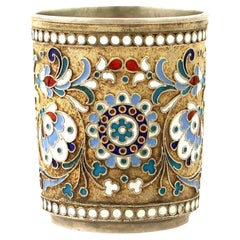 Antique Russian Silver Gilt and Polychrome Cloisonné Enamel Vodka Cup or Beaker
