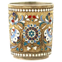 Antique Russian Silver Gilt and Polychrome Cloisonné Enamel Vodka Cup or Beaker