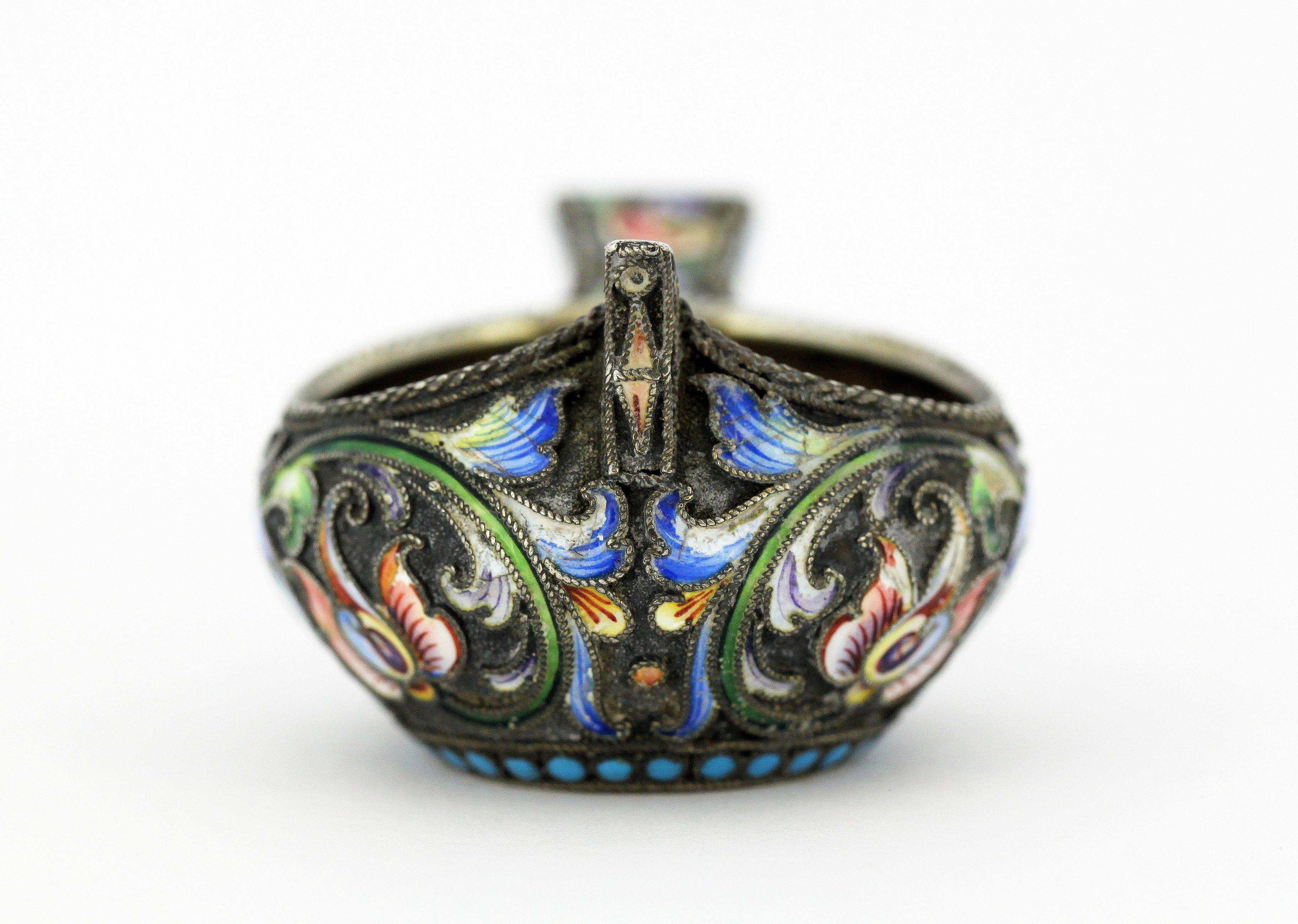 Cloissoné Russian Silver-Gilt & Cloisonné Enamel Miniature Kovsh, Moscow, circa 1896