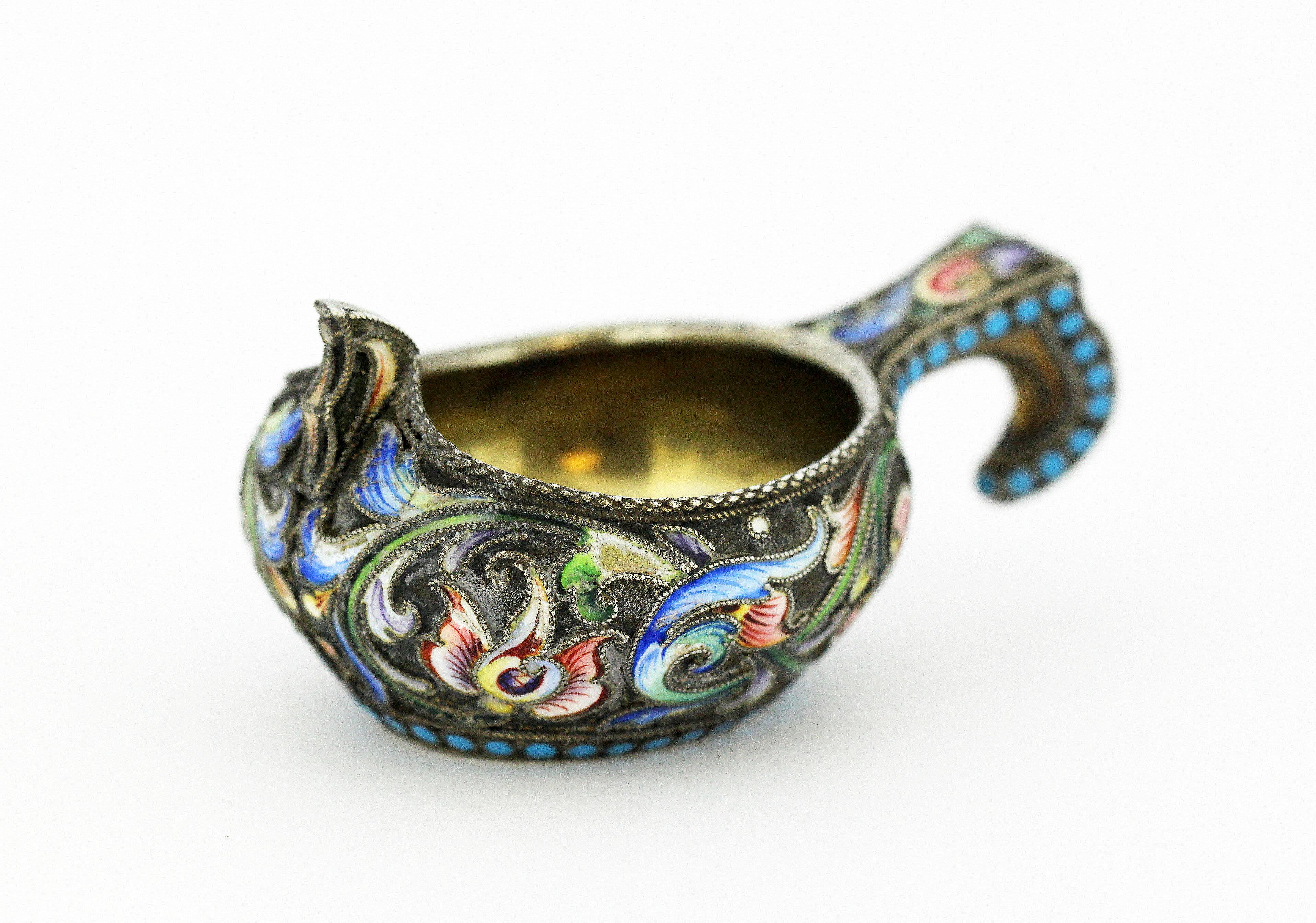 Russian Silver-Gilt & Cloisonné Enamel Miniature Kovsh, Moscow, circa 1896 In Good Condition In Braintree, GB