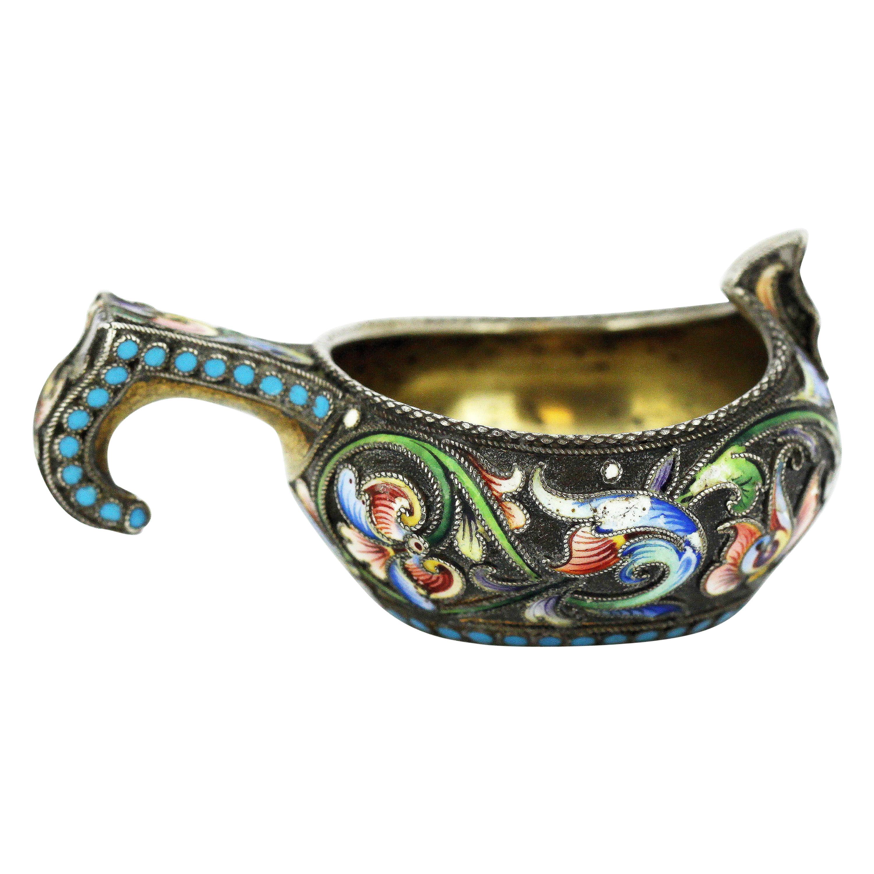 Russian Silver-Gilt & Cloisonné Enamel Miniature Kovsh, Moscow, circa 1896