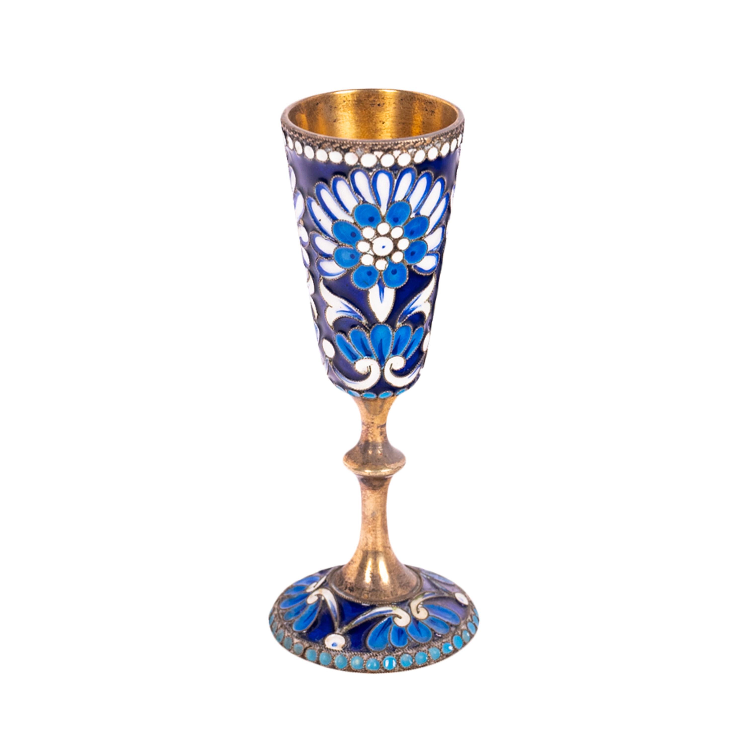Art Nouveau Antique Russian Silver Gilt Cloisonné Vodka Glass Goblet St. Petersburg 1900  