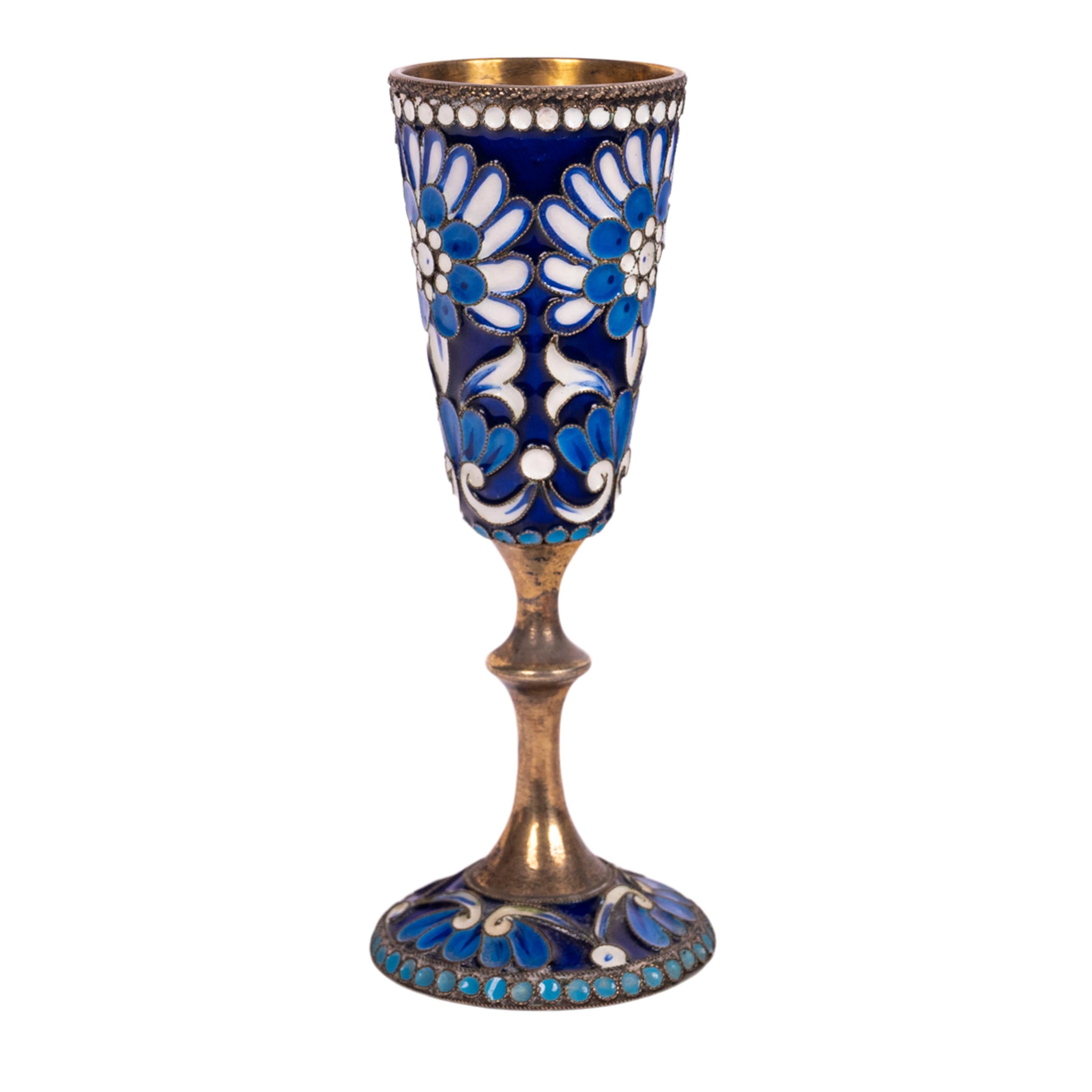 Cloissoné Antique Russian Silver Gilt Cloisonné Vodka Glass Goblet St. Petersburg 1900  