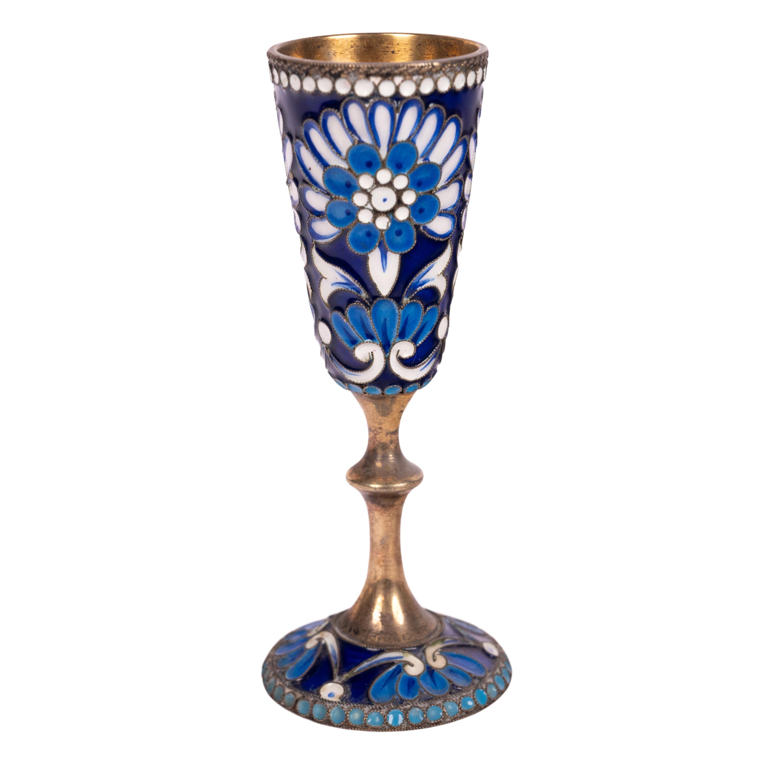 Antique Russian Silver Gilt Cloisonné Vodka Glass Goblet St. Petersburg 1900   In Good Condition In Portland, OR