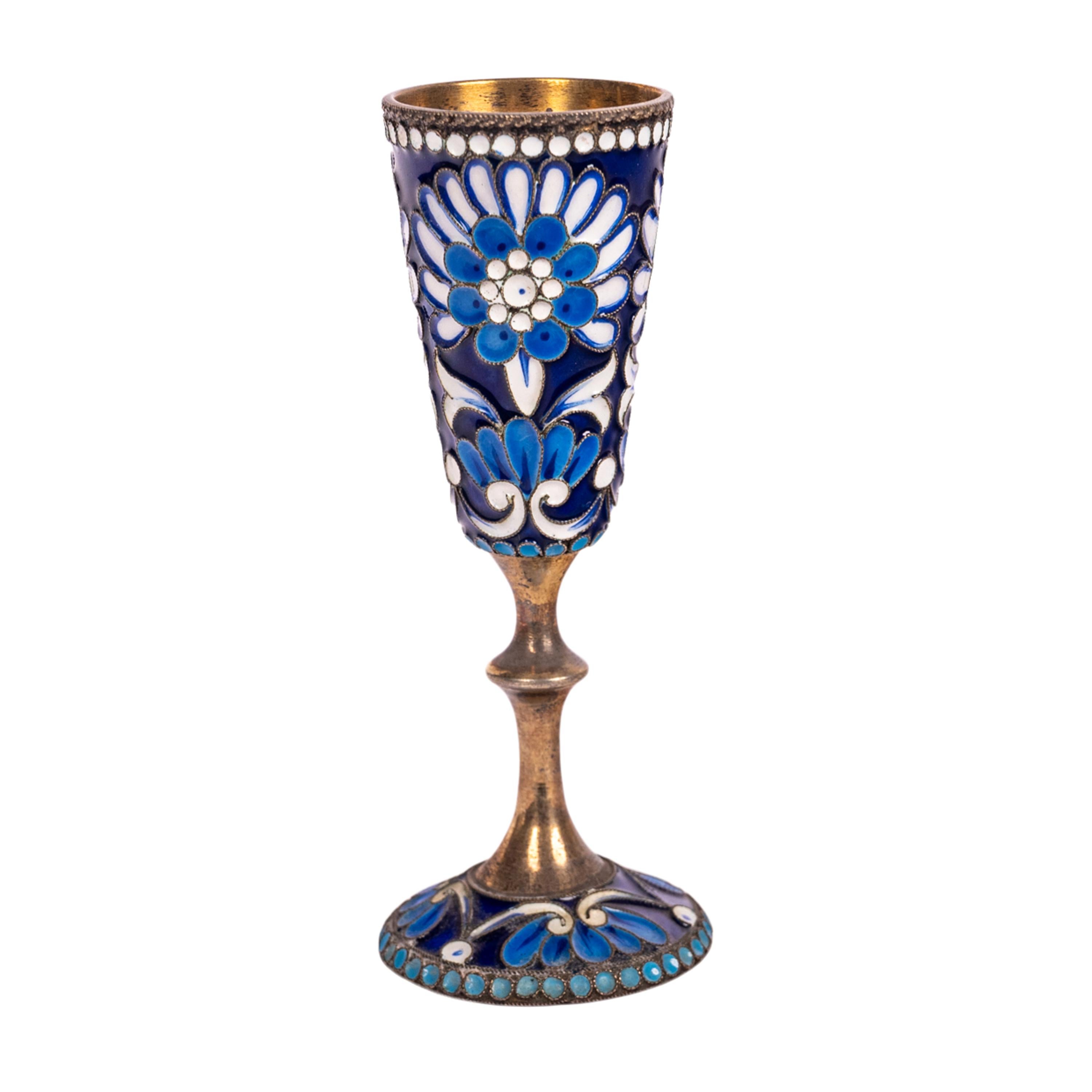 Early 20th Century Antique Russian Silver Gilt Cloisonné Vodka Glass Goblet St. Petersburg 1900  