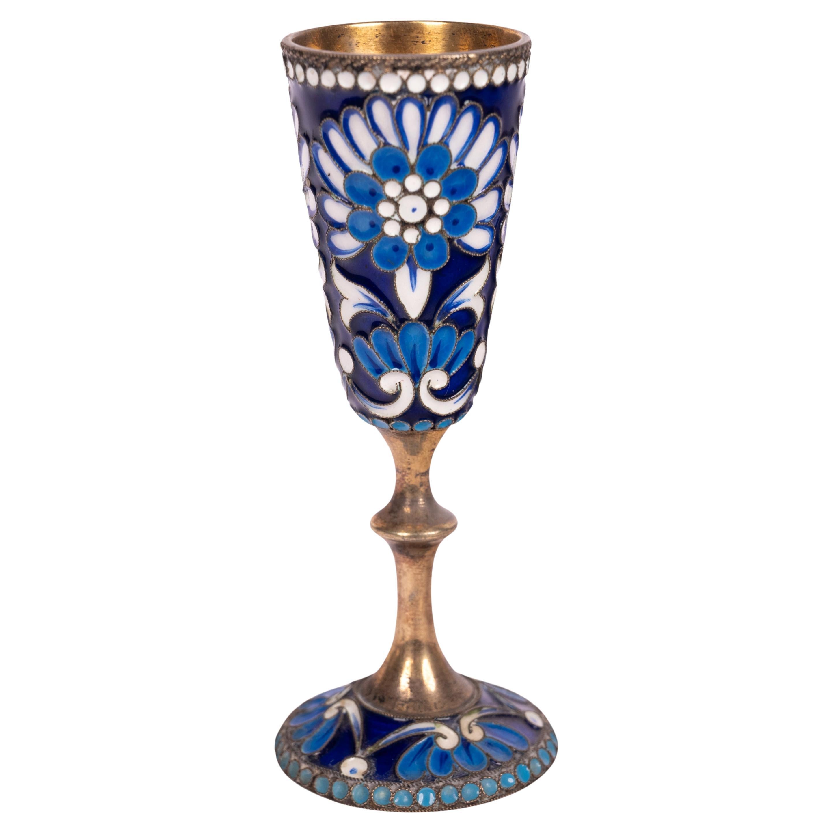 Antique Russian Silver Gilt Cloisonné Vodka Glass Goblet St. Petersburg 1900  