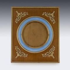 Antique Russian Silver-Gilt, Enamel and Wood Photo Frame, 3rd Artel, circa 1910