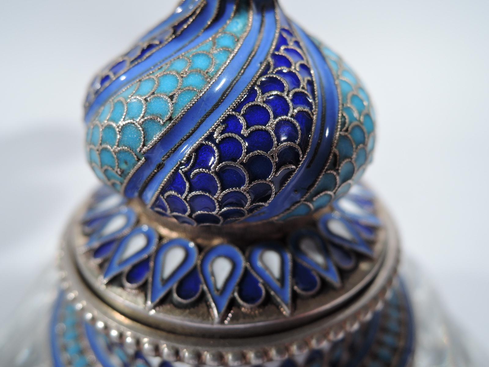 Antique Russian Silver Gilt, Enamel & Carved Glass Inkwell In Excellent Condition In New York, NY