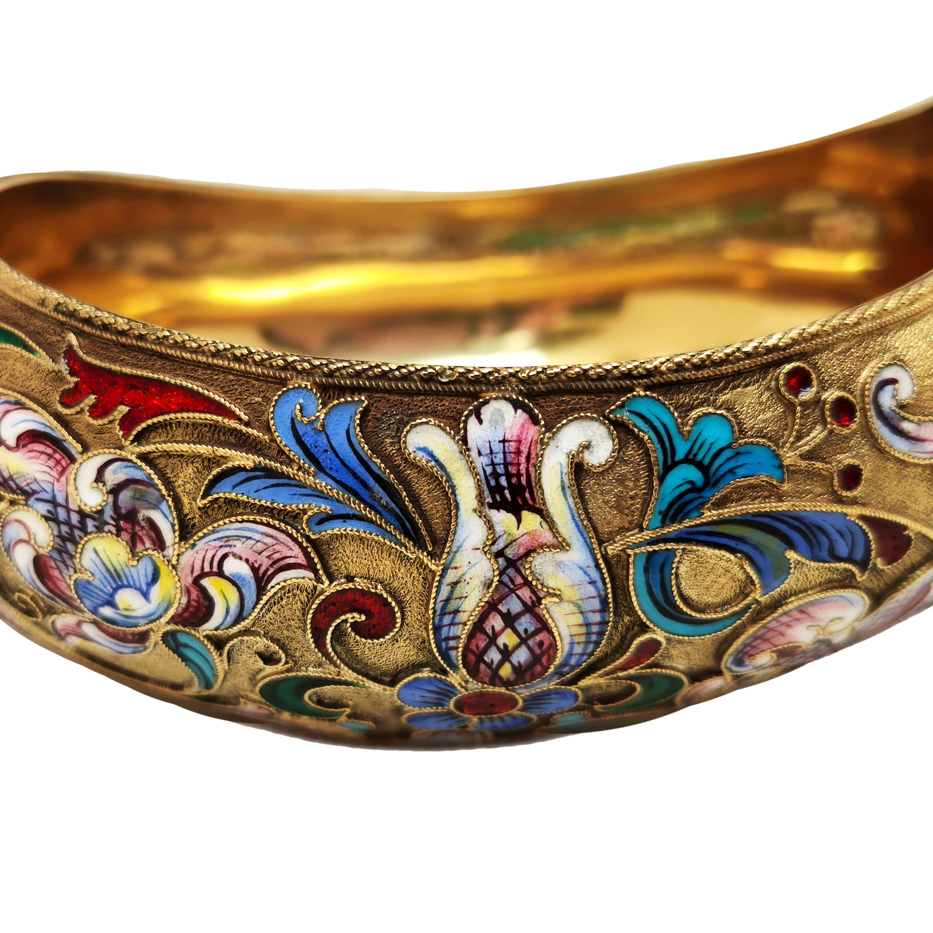 Antique Russian Silver Gilt & Enamel Kovsh c. 1900 For Sale 2