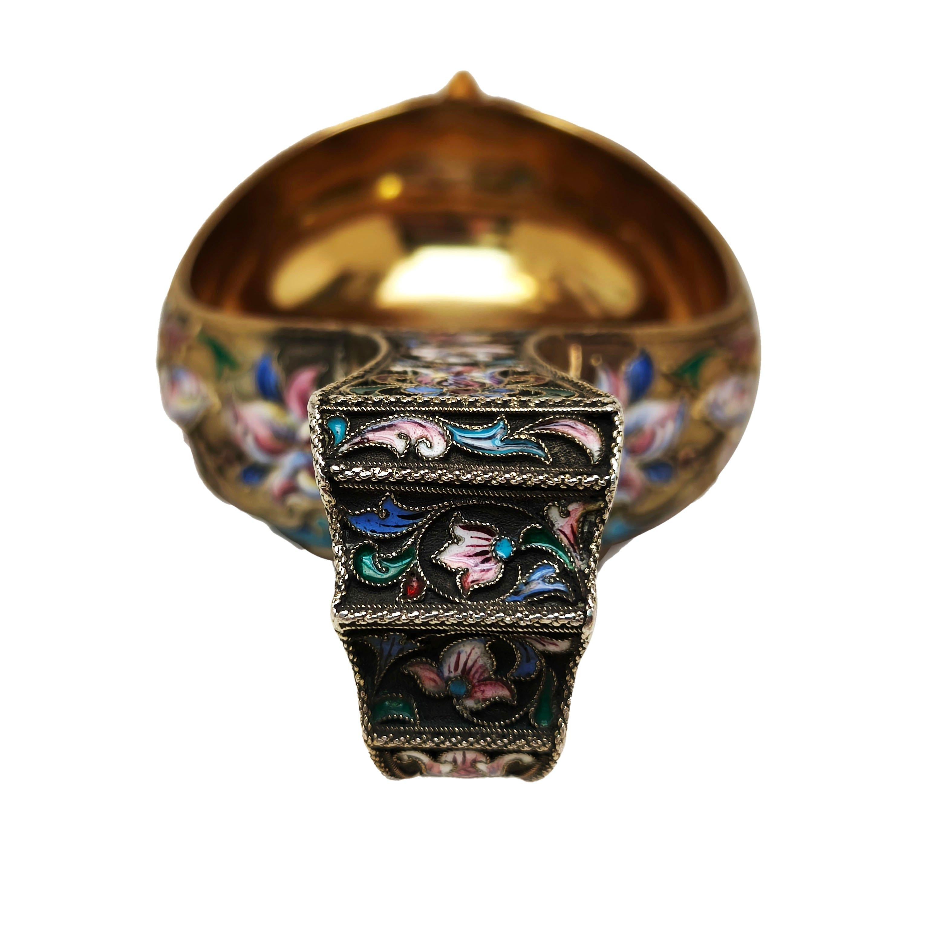 Antique Russian Silver Gilt & Enamel Kovsh c. 1900 For Sale 4