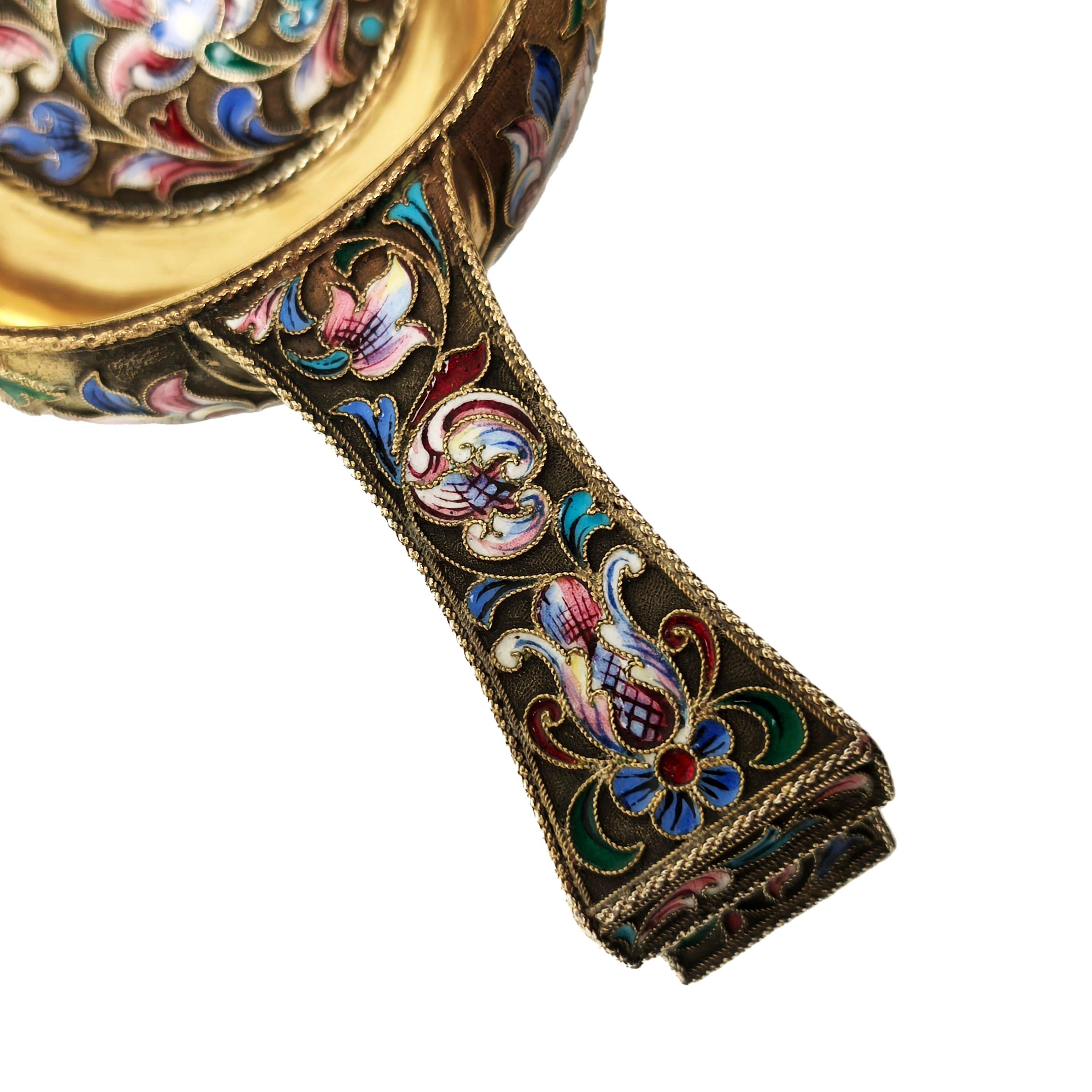 Antique Russian Silver Gilt & Enamel Kovsh c. 1900 For Sale 5