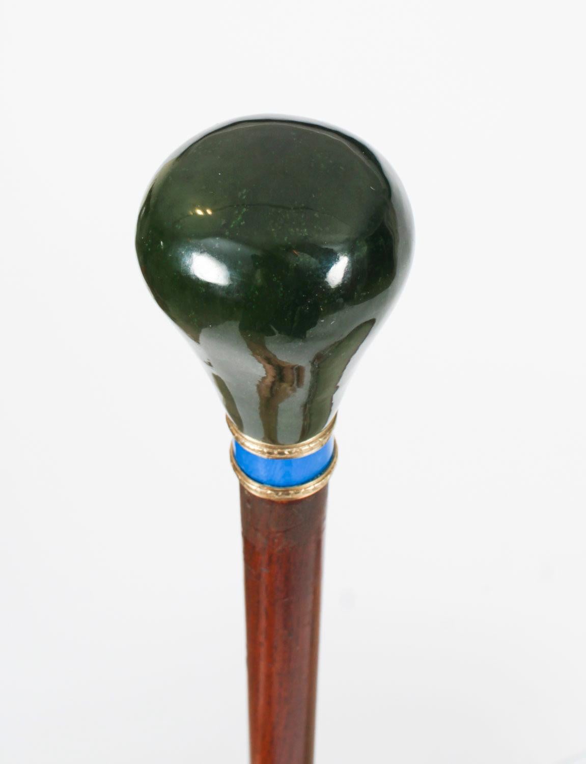 Late 19th Century Antique Russian Silver Gilt & Jade Enamel Walking Stick Cane 19th C 92cm-36 inch