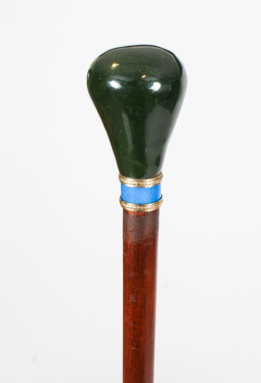 Antique Russian Silver Gilt & Jade Enamel Walking Stick Cane 19th C 92cm-36 inch 4