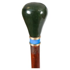 Antique Russian Silver Gilt & Jade Enamel Walking Stick Cane 19th C 92cm-36 inch