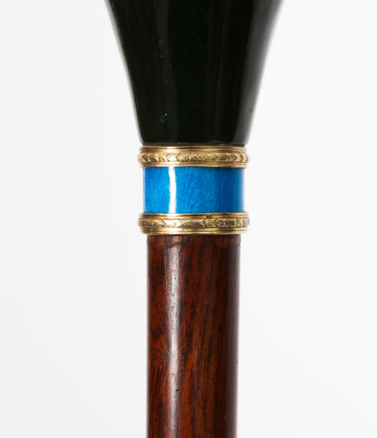 Antique Russian Silver Gilt & Jade Enamel Walking Stick Cane 19th Century 2