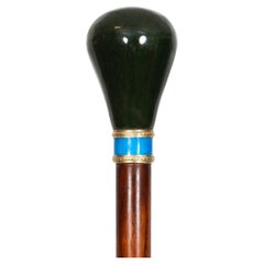 Antique Russian Silver Gilt & Jade Enamel Walking Stick Cane 19th Century