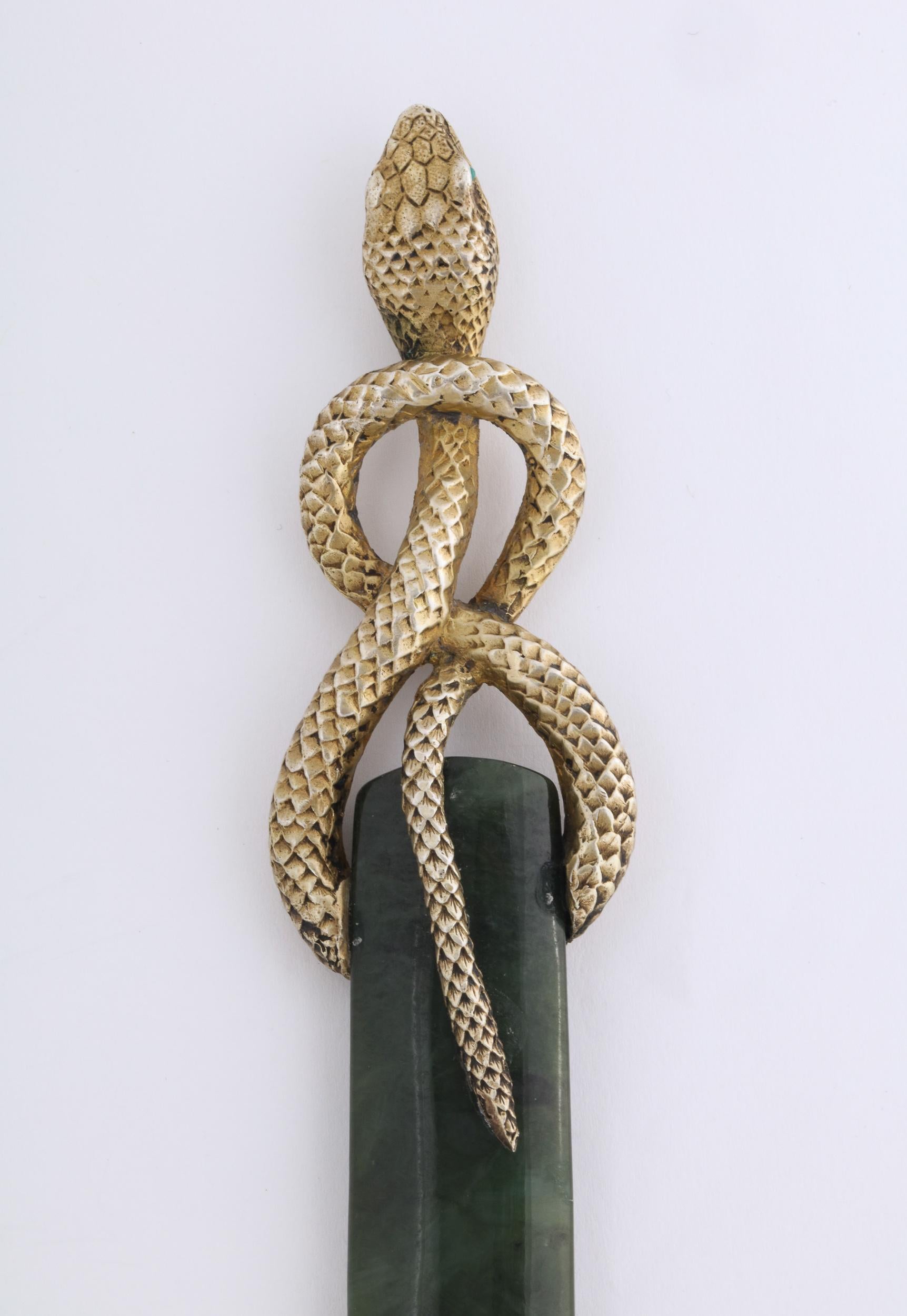 Antique Russian Silver-Gilt Mounted Snake Handled Nephrite Jade Letter Opener 3