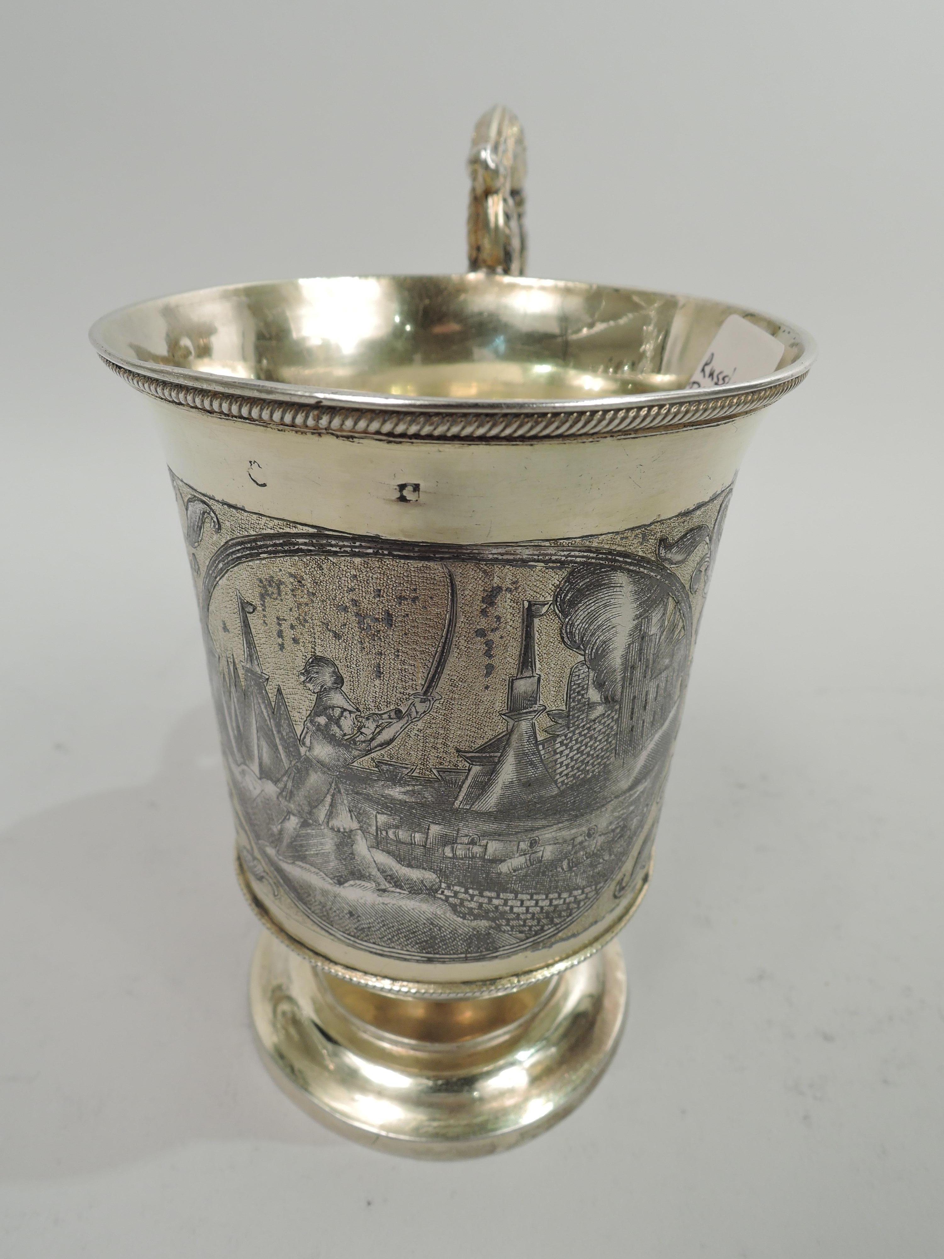 Victorian Antique Russian Silver Gilt & Niello Christening Mug
