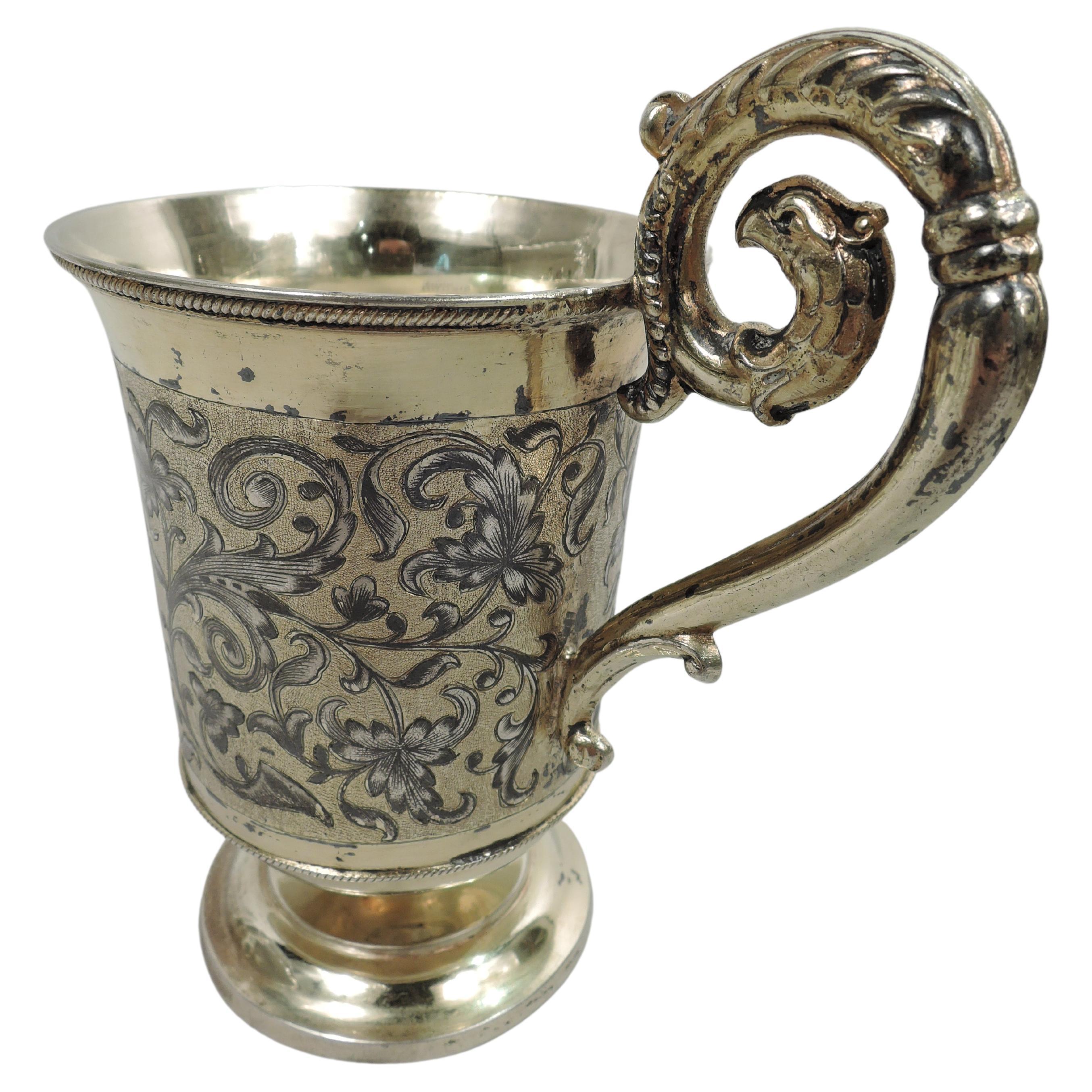 Antique Russian Silver Gilt & Niello Christening Mug