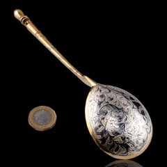 Antique Russian Silver Niello Large Spoon - Moscow c.1848