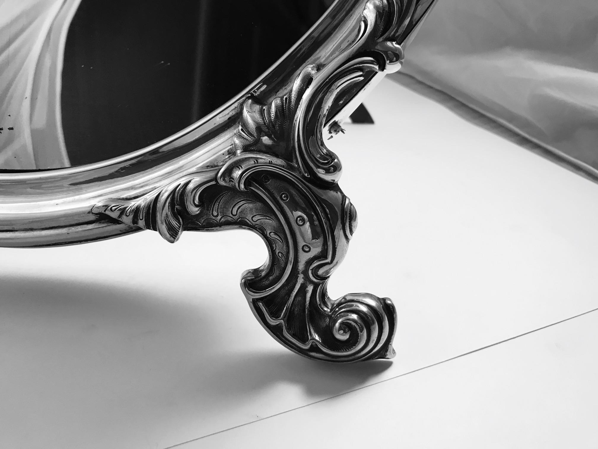 Rococo Revival Antique Russian Silver Table Mirror For Sale