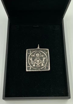 Antique Russian Silver Travel Icon Pendant of Our Lady of the Sign, Panagia
