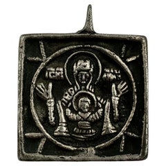 Antique Russian Silver Travel Icon Pendant of Our Lady of the Sign, Panagia
