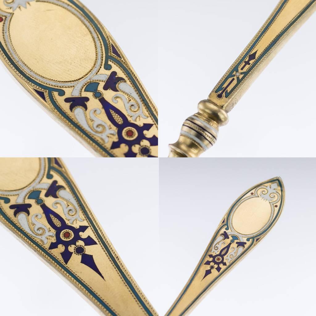 Antique Russian Solid Silver and Enamel Caviar Spoon, Khlebnikov, circa 1878 4