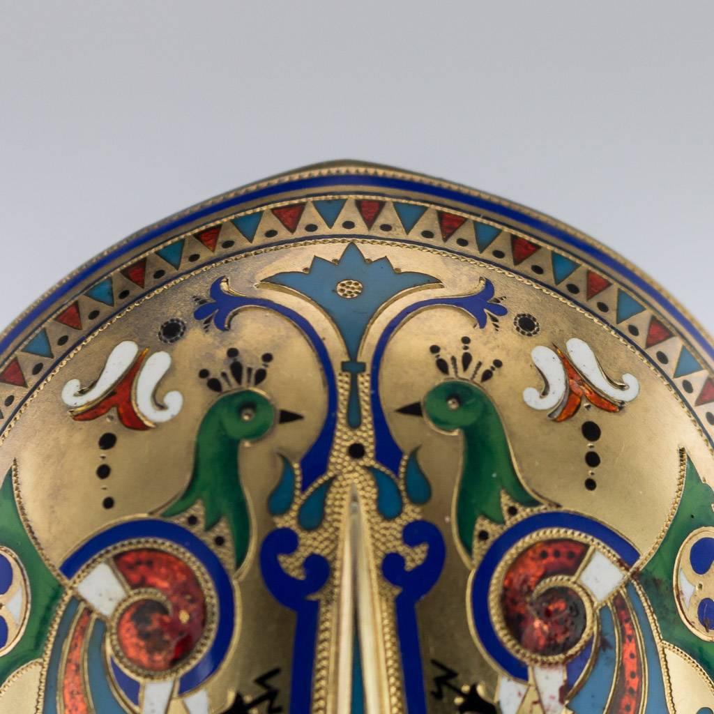 Antique Russian Solid Silver and Enamel Caviar Spoon, Khlebnikov, circa 1878 2