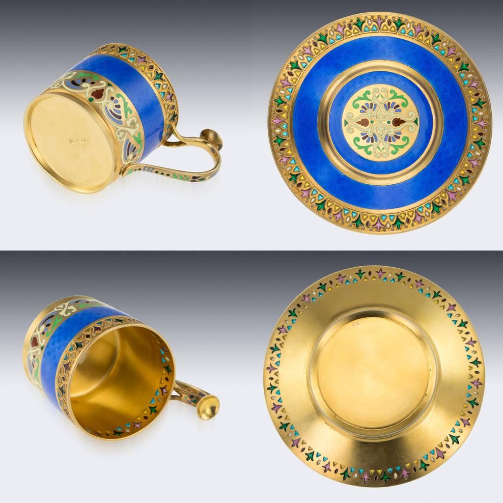 Antique Russian Solid Silver and Enamel Demitasse Cup and Saucer, circa 1890 In Excellent Condition In Royal Tunbridge Wells, Kent