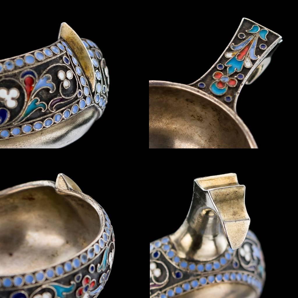 Antique Russian Solid Silver and Enamel Pair of Kovsh, Moscow, circa 1895 3