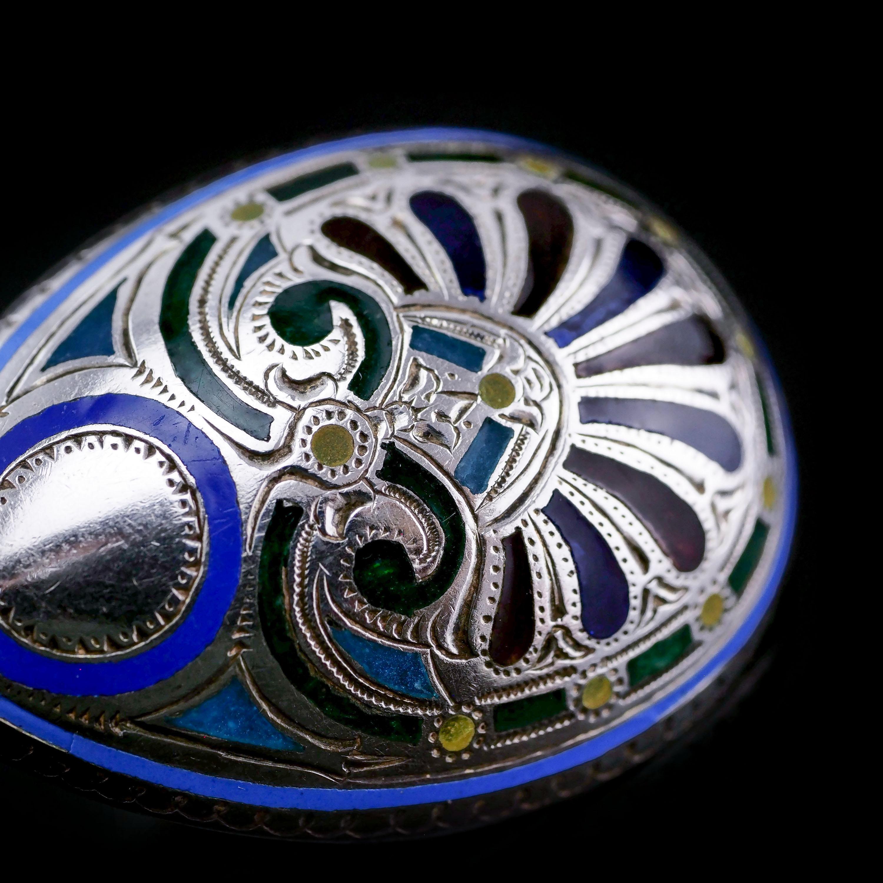 Antique Russian Solid Silver Plique a Jour Champleve Enamel Spoon 7
