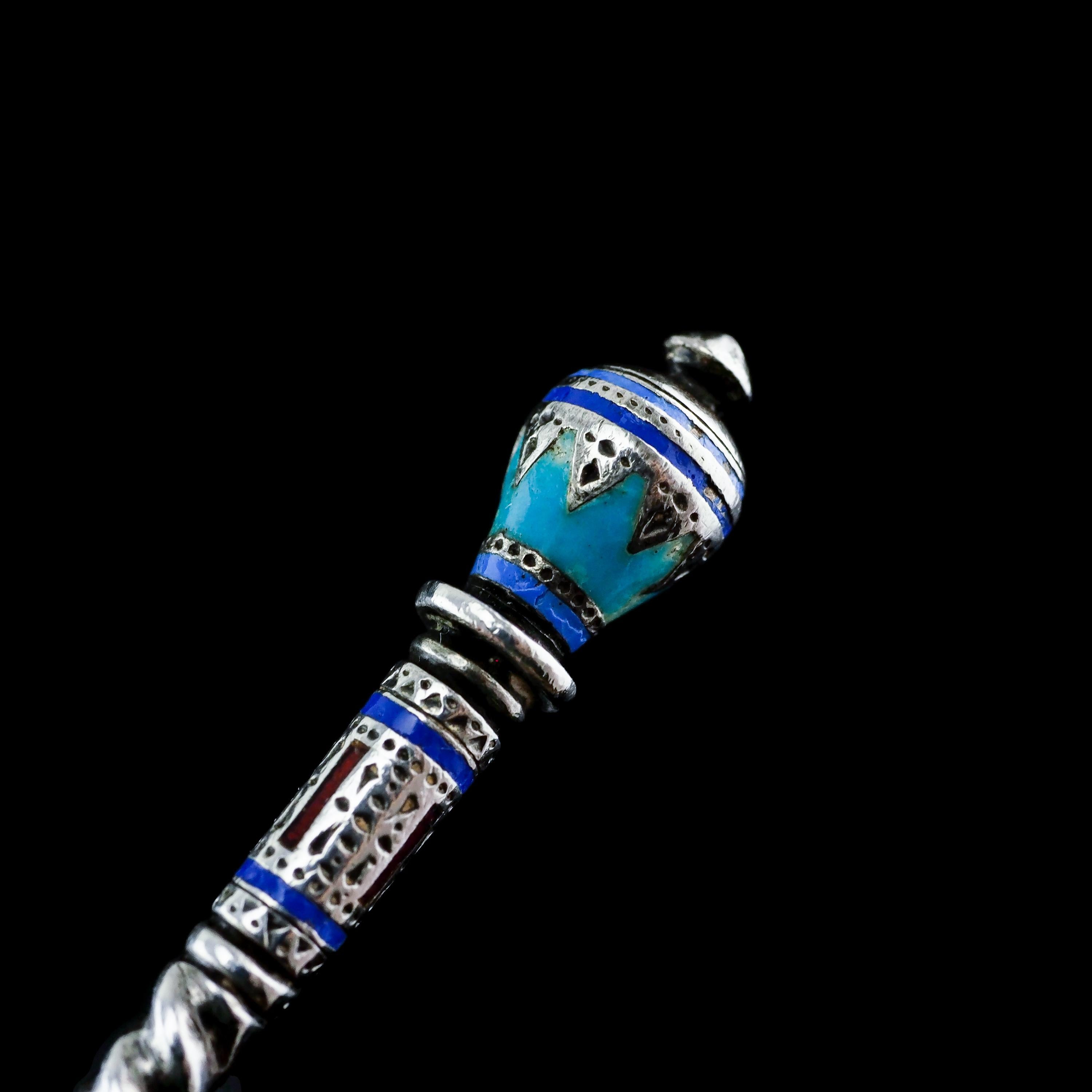 Antique Russian Solid Silver Plique a Jour Champleve Enamel Spoon 12