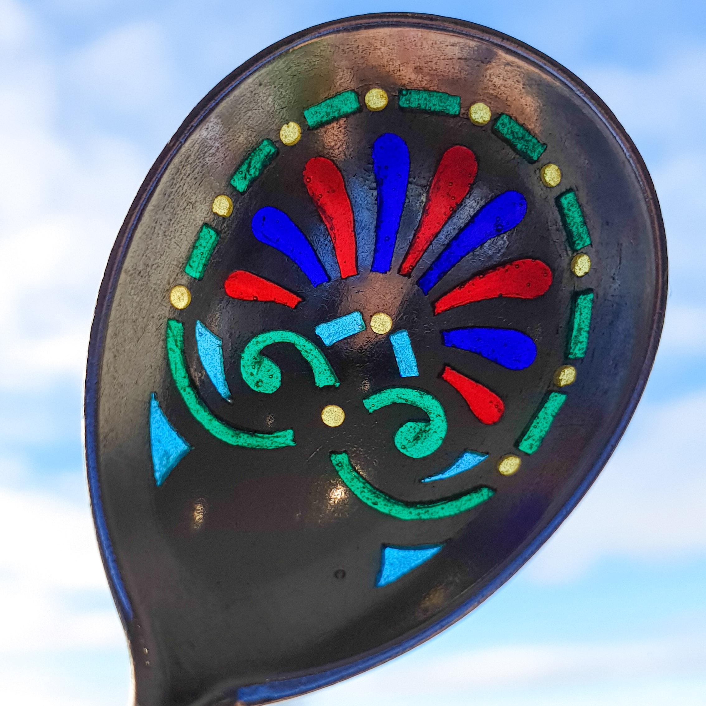 Antique Russian Solid Silver Plique a Jour Champleve Enamel Spoon In Good Condition In London, GB
