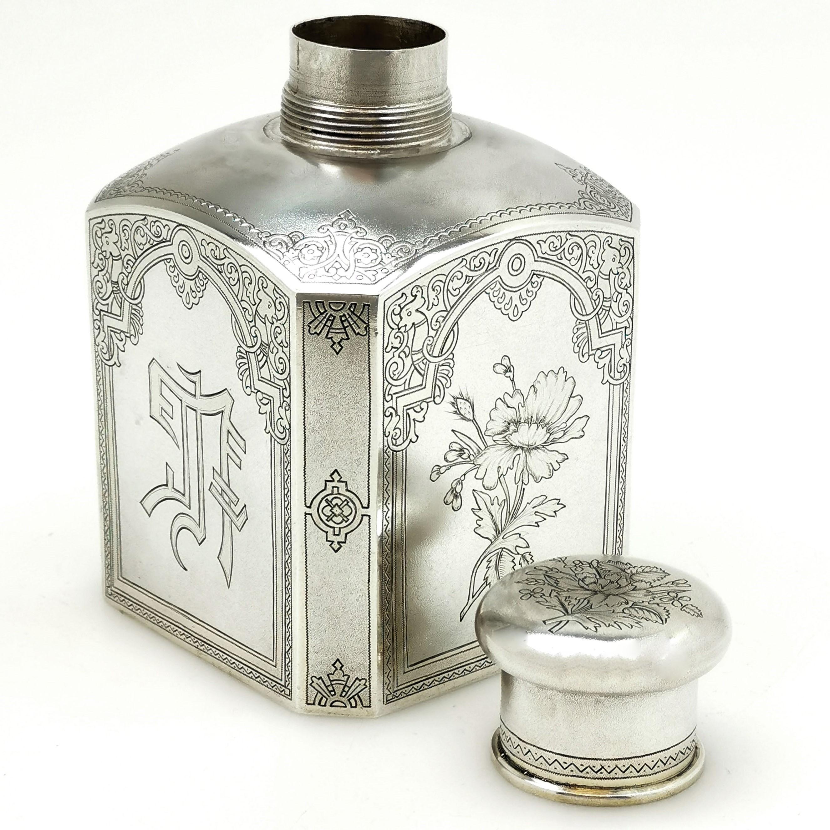 Antique Russian Solid Silver Tea Caddy Box circa 1895 Chinoiserie Style 2