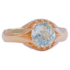 Bague solitaire russe ancienne en or avec diamants taille vieille mine, années 1880