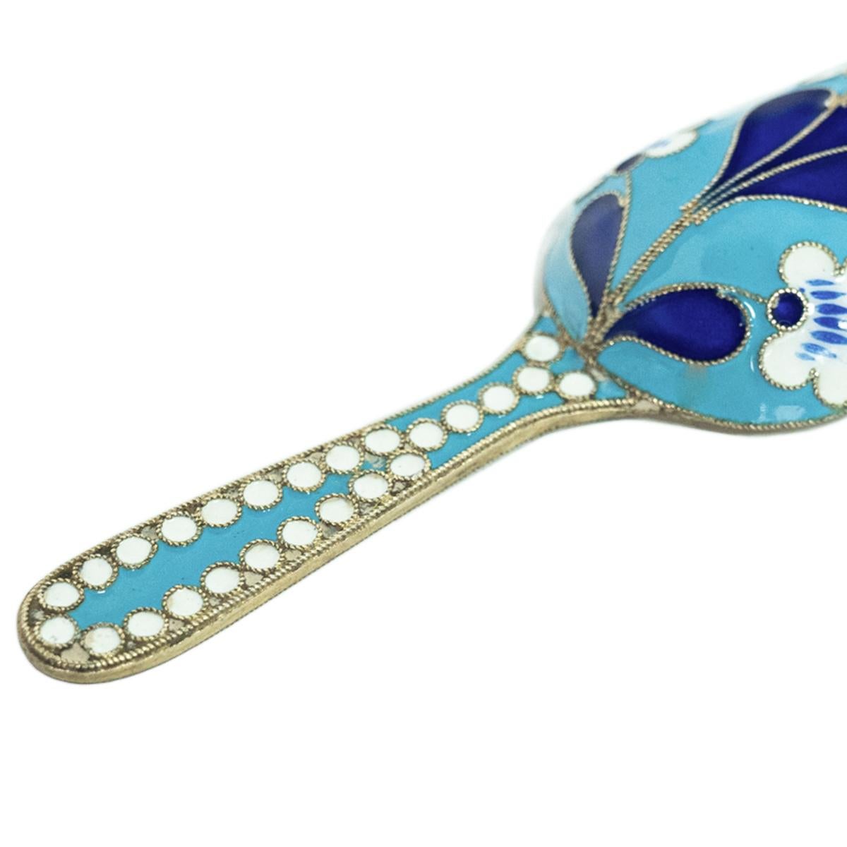 Antique Russian Soviet Era Silver Gilt Cloisonne Enamel Tea Caddy Spoon Moscow For Sale 1