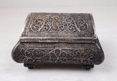 Antique Russian Sterling Silver Filigree Handmade Trinket Box Chest, 1850-1899