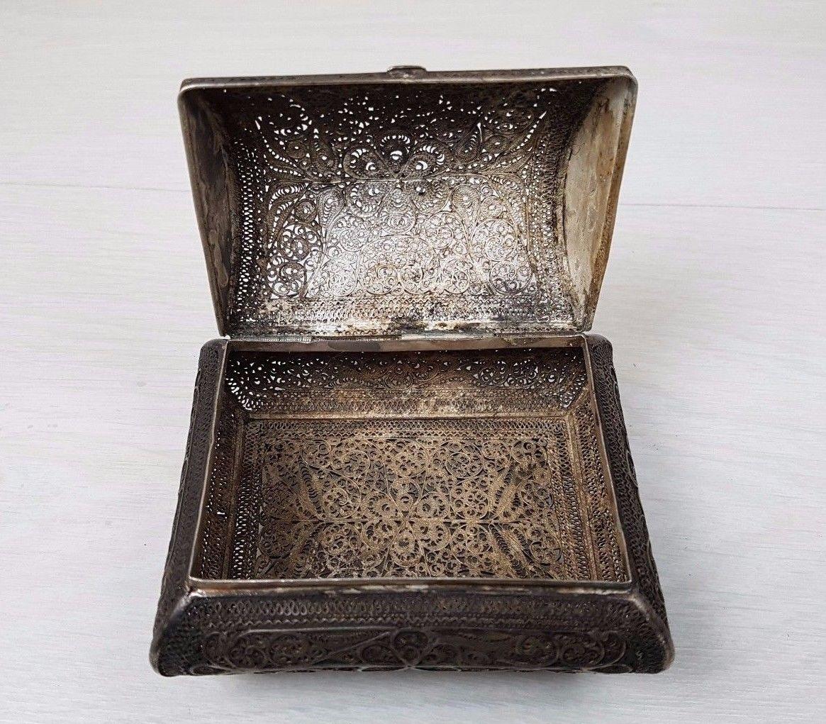 Hand-Crafted Antique Russian Sterling Silver Filigree Handmade Trinket Box Chest, 1850-1899